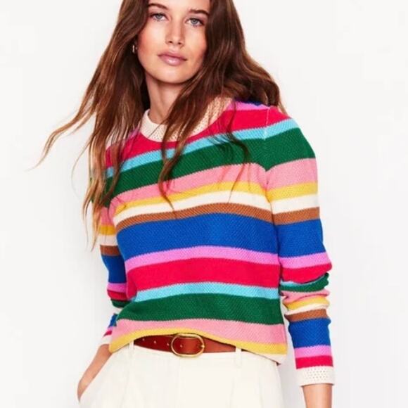 Boden Sweaters - Boden Callie Crochet Trim Sweater Size L Rainbow Pullover Long Sleeves